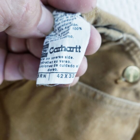 Vintage Carhartt R46 Duck Canvas  Overalls Brown 42x32 Made in USA Workwear - Picture 8 of 8